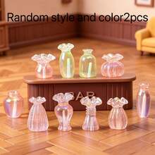 30/20/10/5/2pcs Mixed Color Iridescent Mini Vase Resin Decor, Ins Fresh Style Resin Transparent Texture 8 Different Bottle Shapes Micro Landscape Decoration Accessories, Doll House Scenery Arrangement, Spring/Home Decor - Miniature Vase - View 14