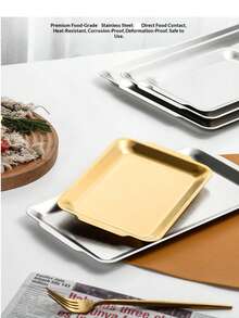MiLaiWP 1pc Stainless Steel Rectangular Tray, Rust-Resistant, Easy To Clean And Durable, Multi-Functional Stainless Steel Kitchen Storage And Serving Dish, Suitable For Food Prep, Meat Marinating Or Elegant Dessert Platter, Perfect Gift For Families Who Value Kitchen Practicality And Aesthetic Living - Silver - View 9