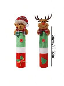 2pcs Christmas Cute Bear & Reindeer Fridge Handle Covers, Christmas Kitchen Appliance Handle Covers, Detachable And Reusable Protective Sleeve, For Christmas Decorations, Winter Holiday Home Decor, Refrigerator, Dishwasher, Microwave Decor - Reindeer Bear Style - View 9
