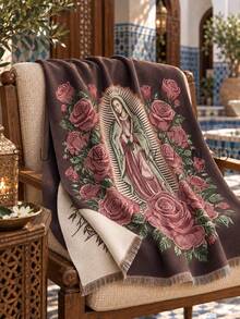 1pc Women's Elegant Virgin Mary Pattern Warm Polyester Scarf For Autumn/Winter Daily Wear - Coffee Brown - View 3