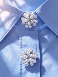 1pc/2pcs Elegant Pearl Floral Button Cover, Shirt Button Cover Clip-On Button Cover Fashion Crystal Cufflink Cover - White - View 2