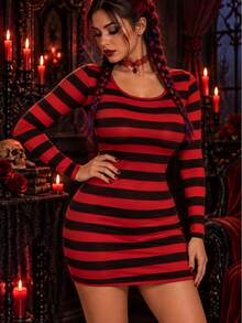 Women Short Dresses - Red and Black - View 4
