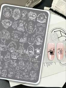 Nail Art Stamping Plates, High Aesthetic Value, Rococo Rabbit Design, Delicate Pattern, Smooth Transfer, Suitable For Christmas Fingertip Creation, Applicable For Nail Salons, Home DIY, Nail Surface Design, Creating Exquisite Atmosphere Nail Art Patterns - Multicolor - View 2