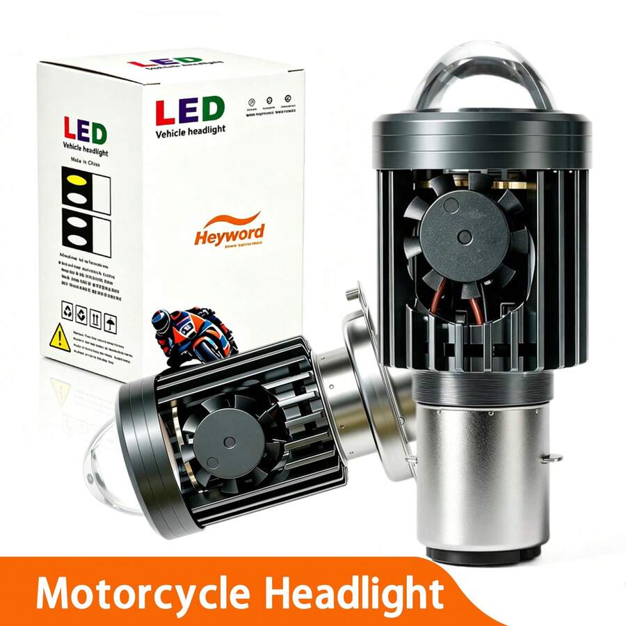 Heyword Motorcycle LED Headlight 1pc, H4 Interface, Dual Color High/Low Beam, Motorcycle Front Headlight, Scooter BA20D Interface, Battery Not Included