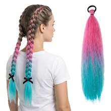 KIWI Fuchsia And Turquoise Ombre Hair Extension For Adults, Colorful Costume Accessory With Elastic Band, Ideal For Carnival And Theme Parties - Option 2 - View 2