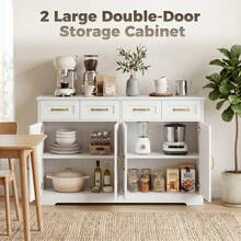 HOMCOM Sideboard Buffet Cabinet, 55" Modern Farmhouse Kitchen Storage Cabinet With 4 Drawers, 4 Doors And 2 Adjustable Shelves, Coffee Bar Station, White - White - View 3