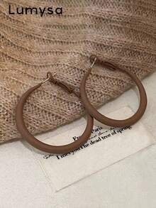 1 Pair Autumn/Winter Fashion Matte Geometric Hoop Earrings For Women, Suitable For Daily Wear And Party - Brown - View 1