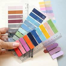 7 Sets 1 Pack Multi-Shape Index Labels PET Material Semi-Circular Colorful Translucent Plastic Waterproof Fluorescent Series Marker Stickers Student Textbook Record Tabs With Ruler Reading Notebook Message Stickers School Back-To-School Supplies Office Document Labels - one-size - View 4