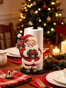 2D FLAT Christmas Decorative Kitchen Paper Towel Holder (No Power Light) - Desktop Tabletop Roll Holder (Combines Display And Storage Functions), Fun Faux Pearl Painting Santa Claus Design, Suitable For Kitchen, Bathroom, Living Room And Dining Room, Decorative Ornament To Create A Warm Christmas Atmosphere - Multicolor - View 8