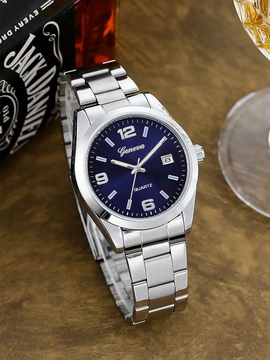 Men's Alloy Strap Calendar Watch, Single Watch Without Box, Suitable For Sports, Business, Casual Wear, Successful Individuals - Silver - View 1