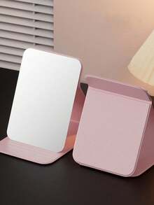 1pc Portable Makeup Mirror, PU Leather Material, Foldable, Travel Mirror, Suitable As A Gift, Travel Essential, Makeup Essential, Easy To Store, Excellent Christmas Gift Choice, Suitable As A Holiday Gift - Pink - View 2