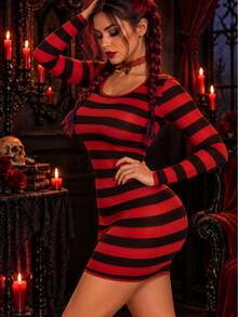 Women Short Dresses - Red and Black - View 2