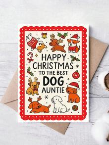 1pc Heartwarming Christmas Card For Aunt, Pet Lover – Cute Puppy Dog Cartoon Illustration, Holiday Cheer, Thickened, With Envelope - A - View 1