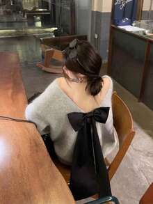 1pc Cute Gray Backless Bow Knot Women's Sweater, Autumn/Winter - Grey - View 6