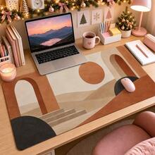 1pc Terracotta Abstract Geometric Mouse Pad, Minimalist Arch And Sun Shape Pattern Extended Desk Mat For Home Office And Gaming - View 3