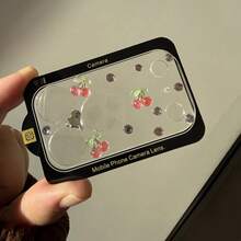 Luxury Shiny Rhinestone Pink Cherry Leaf Fruit Clear Camera Lens Film, Compatible With Iphone 17/18 Pro Max/17/18 Pro, Fresh And Fashionable, Full Coverage Lens Protector - Clear - View 4