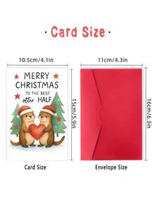 1pc Sweet Christmas Card For Partner, Husband, Wife – Playful Otter Cartoon Illustration, Romantic Holiday Greeting, Thickened, With Envelope - A - View 3
