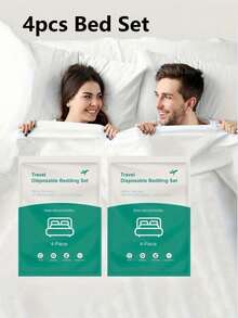2pcs/4pcs Disposable Portable Travel Bedding Set, Hotel Disposable Bedding, Business Travel Bedding, Essential Bedding For Travel, Hotel, Hospital, Train And Camping, Disposable Bedding Set, Large Travel Bed Disposable Sheets, Use And Discard - White - View 1