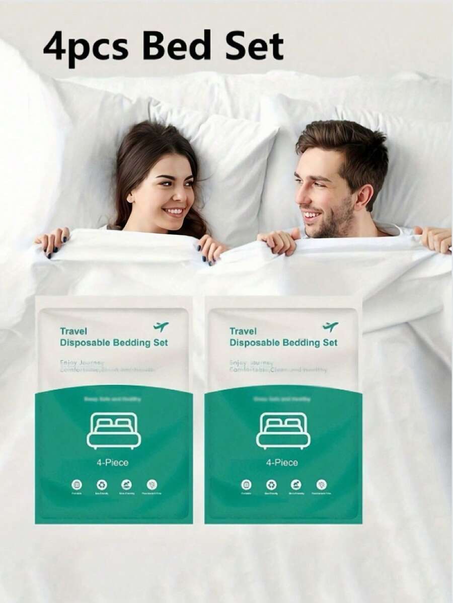2pcs/4pcs Disposable Portable Travel Bedding Set, Hotel Disposable Bedding, Business Travel Bedding, Essential Bedding For Travel, Hotel, Hospital, Train And Camping, Disposable Bedding Set, Large Travel Bed Disposable Sheets, Use And Discard - White - View 1
