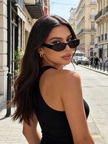 Vintage Small Oval Black Y2K Fashion Glasses For Women And Men - Plastic Classic Style | Protection For Outdoor Travel, Beach, Vacation And Daily Wear - Black - View 11