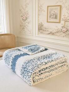 1pc Plush Striped Pattern Blanket, Warm Soft Comfortable Throw Blanket For Home Decor, Suitable For Bed, Sofa, Office, Room Decoration, Dorm, Machine Washable, Suitable For Spring, Autumn, Summer - Blue and White - View 4
