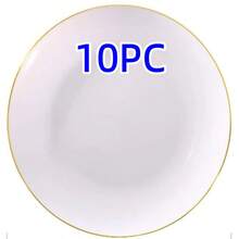 7.5 Inch/10.25 Inch Gold Rim Dinner Plates, Elegant Dessert/Pasta/Pizza/Cake/Salad Plates, Reusable And Easy To Clean, Suitable For Weddings, Birthdays, Valentine's Day, Outdoor Parties And Daily Use - Ideal For Formal And Informal Event Planners, Home Decor, Holiday Supplies And Modern Decoration - White - View 9