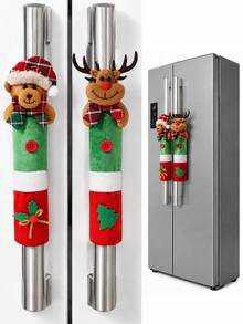 2pcs Christmas Cute Bear & Reindeer Fridge Handle Covers, Christmas Kitchen Appliance Handle Covers, Detachable And Reusable Protective Sleeve, For Christmas Decorations, Winter Holiday Home Decor, Refrigerator, Dishwasher, Microwave Decor - Reindeer Bear Style - View 1