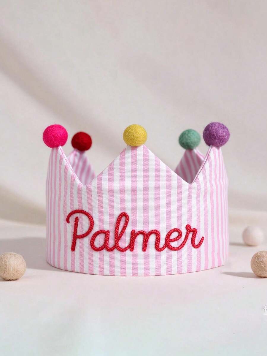 Hand Embroidered Linen Crown For Kids | Boho First Birthday Keepsake, Personalized Name Gift - Multicolor - View 1