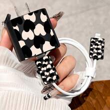 4pcs 2D Flat Design Heart Phone Charger Protector Set, Charger Head Cover + Cable Protector + Storage Rope, Compatible With Iphone 20W/18W Charger - Multicolor - View 2