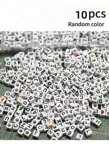 6x6mm Acrylic Letter Beads White Base Black Letter For Jewelry Handmade DIY Bracelet Necklace Keychain - Black and White - View 10