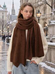 1pc Women's Solid Color Polyester Soft Skin-Friendly Warm Scarf For Daily Use - Brown - View 5