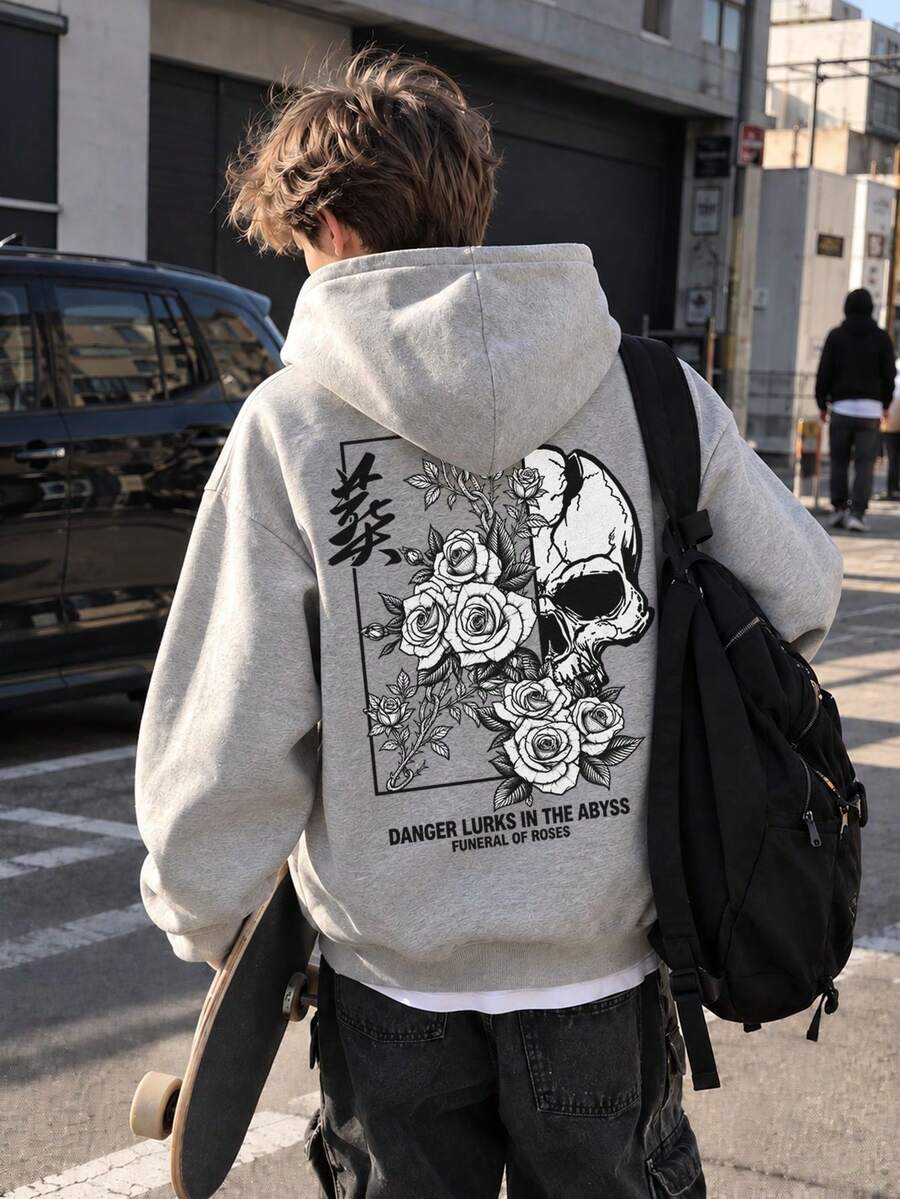 1pc Thermal Lined Thickened Warm Hooded Sweatshirt, Young Student Children's Clothing, Suitable For Kids Autumn/Winter Long Sleeve Top - Grey - View 1