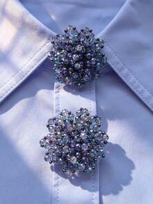 1pc/2pcs Elegant Pearl Button Cover, Shirt Button Cover Clip-On Button Cover Fashion Crystal Cufflink Cover - Multicolor - View 1