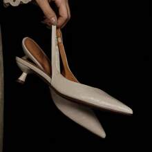 French Style New Pleated Washed Pointed Toe Shallow Backless Low Heel Pumps Casual Patchwork Beach Office Basic - Beige - View 1