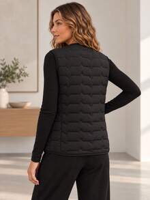 Rompi Puffer Wanita Hitam Berbahan Quilted, Rompi Panjang Tanpa Lengan Ringan dengan Resleting Depan dan Kantong untuk Pemakaian Sehari-hari - Hitam - View 8
