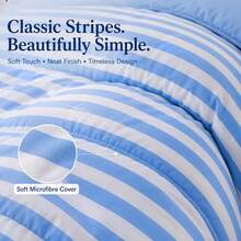 Coverless Duvet 10.5 Tog Lightweight Reversible Stripe Design Comforter, Soft Microfibre & Hollowfibre Filling, Suitable For All Season, Machine Washable - Blue - View 7