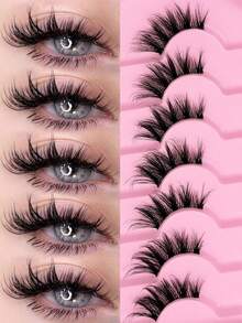 5 Pairs Half-Length Cat Eye False Eyelashes, Transparent Eyelash Stem, Cat Eye Shape, Long And Natural, Lightweight And Breathable, Faux Mink Material, Fluffy And Soft, Create Natural Makeup Effect, Suitable For Daily Wear, Party, Valentine's Day Makeup - Black - View 1