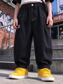 Boys Casual Straight Leg Pants, Spring And Autumn, Toddler & Little Kids - Black - View 2