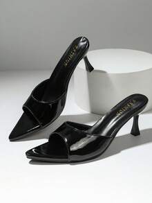 New Fashion Pointed Toe Stiletto High Heel Sandals, Minimalist Versatile Women's Formal Sandals, Elegant Pointed Toe Stiletto High Heel Slippers - Black - View 6
