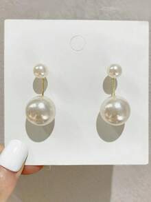 1 Pasang Anting Tusuk Mutiara Imitasi Minimalis untuk Wanita, Gaya Elegan ala - Putih - View 3