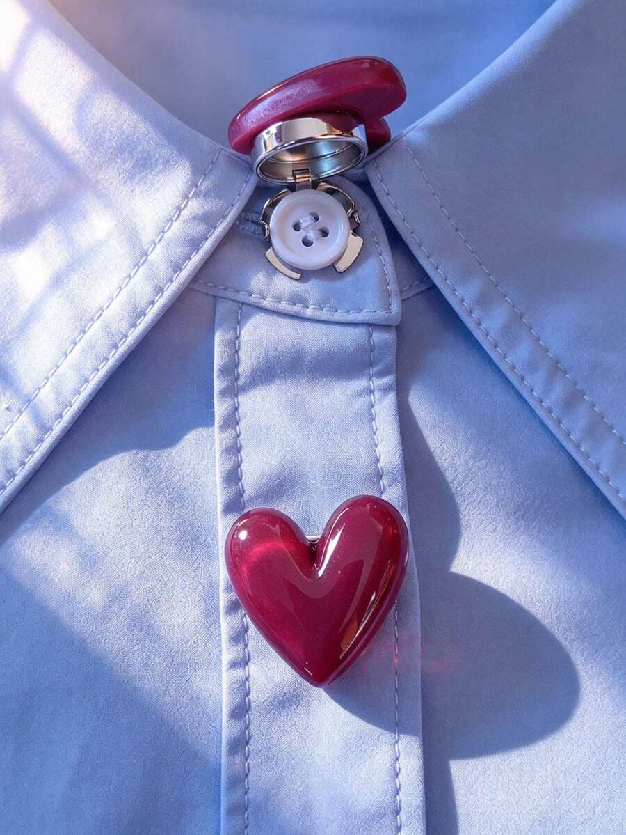 1件/2件裝 優雅心形鈕扣裝飾,襯衫鈕扣蓋夾扣鈕扣飾品,時尚水晶袖扣,適用於燕尾服與婚紗裝飾 - 紅木色 - 查看 1