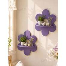 1pc Purple Flower-Shaped Wall Hanging Shelf, Entryway Key Holder, Bathroom Storage Vanity Display Rack, Suitable For Aromatherapy, Cosmetics, Plants And Succulents, Bay Window Decor, Home Decor, Living Room - Purple - View 3