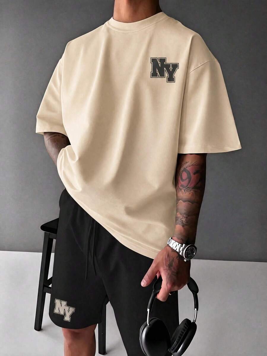 Men T-Shirt Co-Ords - Apricot - View 1