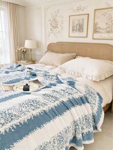 1pc Plush Striped Pattern Blanket, Warm Soft Comfortable Throw Blanket For Home Decor, Suitable For Bed, Sofa, Office, Room Decoration, Dorm, Machine Washable, Suitable For Spring, Autumn, Summer - Blue and White - View 8
