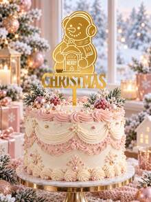 3件組金色鏡面壓克力聖誕蛋糕裝飾插牌,雷雕雪人拿燈籠與Merry Christmas文字,適用聖誕派對、冬季慶祝與甜點桌節日蛋糕裝飾 - D - 查看 9