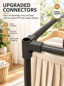 Square Floor Standing Drying Rack With Wheels, Household Vertical Coat Rack With Thickened Steel Tubes, Large Capacity Clothes Storage Rack, Tall Design For Hanging Long Dresses, Movable Clothes Organizer - Black and White - View 4
