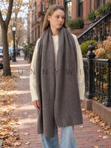 1pc Women's Solid Color Polyester Soft Skin-Friendly Warm Scarf For Daily Use - Grey - View 3