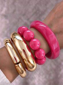 Fashionable Old Money Style Exquisite Versatile Bracelet Set, Designed For Vacation And Travel - 32975-bra-rose Pink - View 2