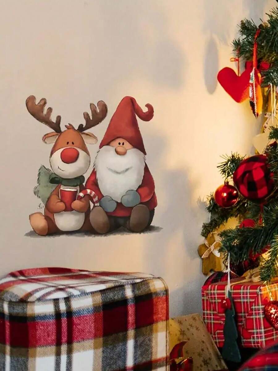 1 miếng nhãn dán tường trang trí Giáng Sinh nhiều kiểu, hình ông già Noel sáng tạo, phong cách Giáng Sinh ngộ nghĩnh, phù hợp trang trí phòng khách/phòng ngủ/lối vào/phòng tắm, PVC tự dính có thể tháo rời - Nhiều màu - Xem 1