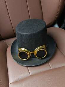 Stage Performance Black Hat, Jazz Hat, Glasses Magician Stage Halloween Punk Hat 1pc/2pcs/3pcs - Black - View 11